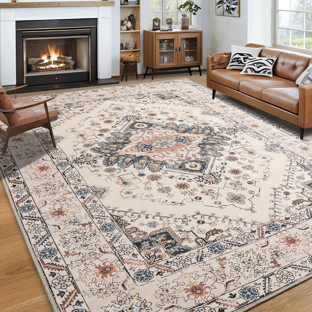 Tapis Vintage Rose Et Beige Oriental