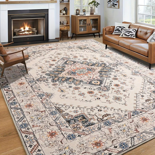Tapis Vintage Rose Et Beige Oriental