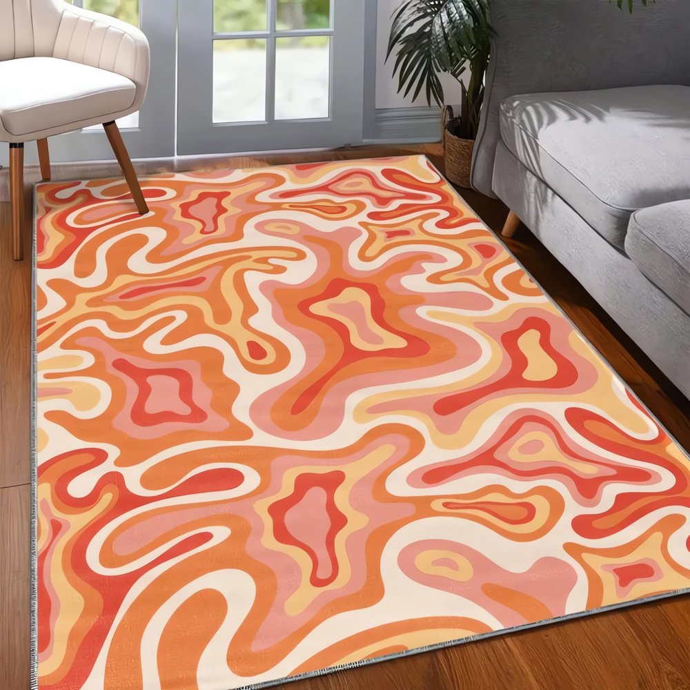 Tapis Vintage Rose Et Orange Design Moderne