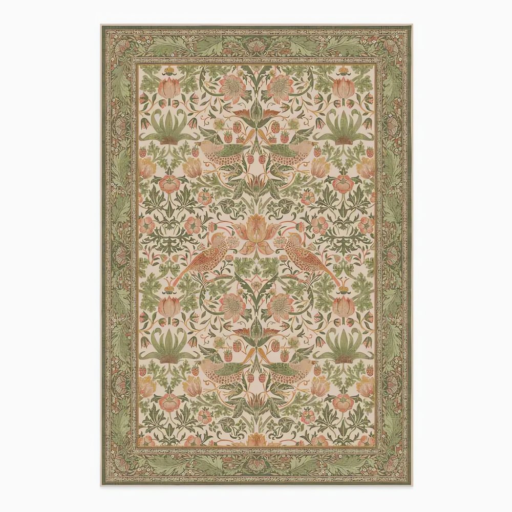 Tapis Vintage Rose Et Vert Fleurs Vertes
