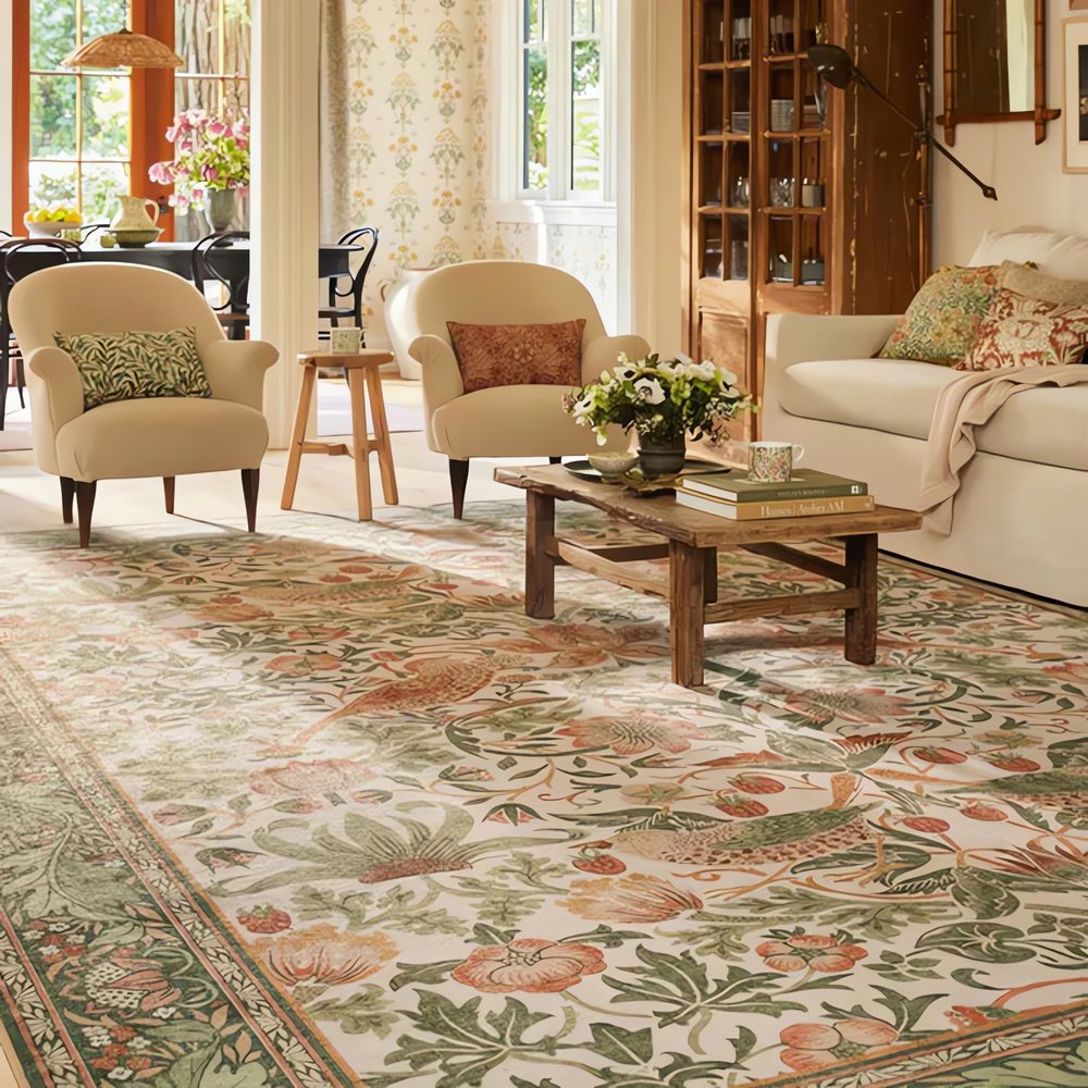 Tapis Vintage Rose Et Vert Salon Confort
