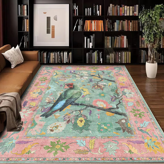 Tapis Vintage Rose Oiseau Couleurs