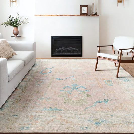 Tapis Vintage Rose Pâle Salon Lumineux