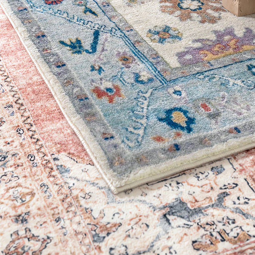 Tapis Vintage Rose Poudré Fleuri