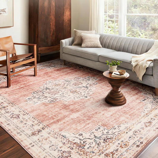 Tapis Vintage Rose Poudré Salon