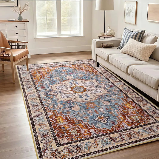 Tapis Vintage Rouge Et Beige Classique