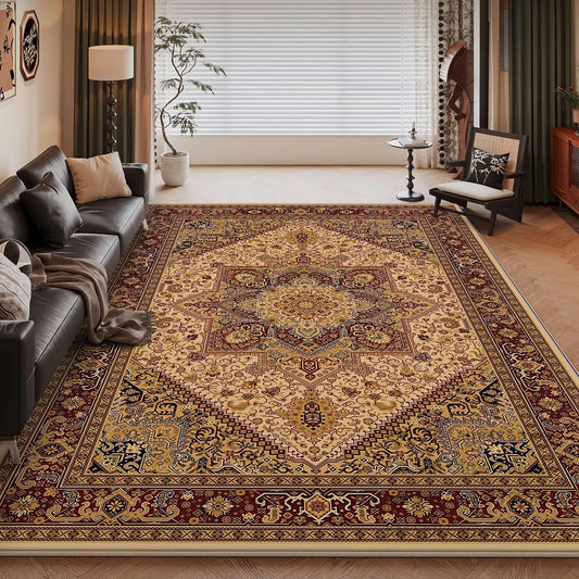 Tapis Vintage Rouge Et Marron Arabesques Classiques