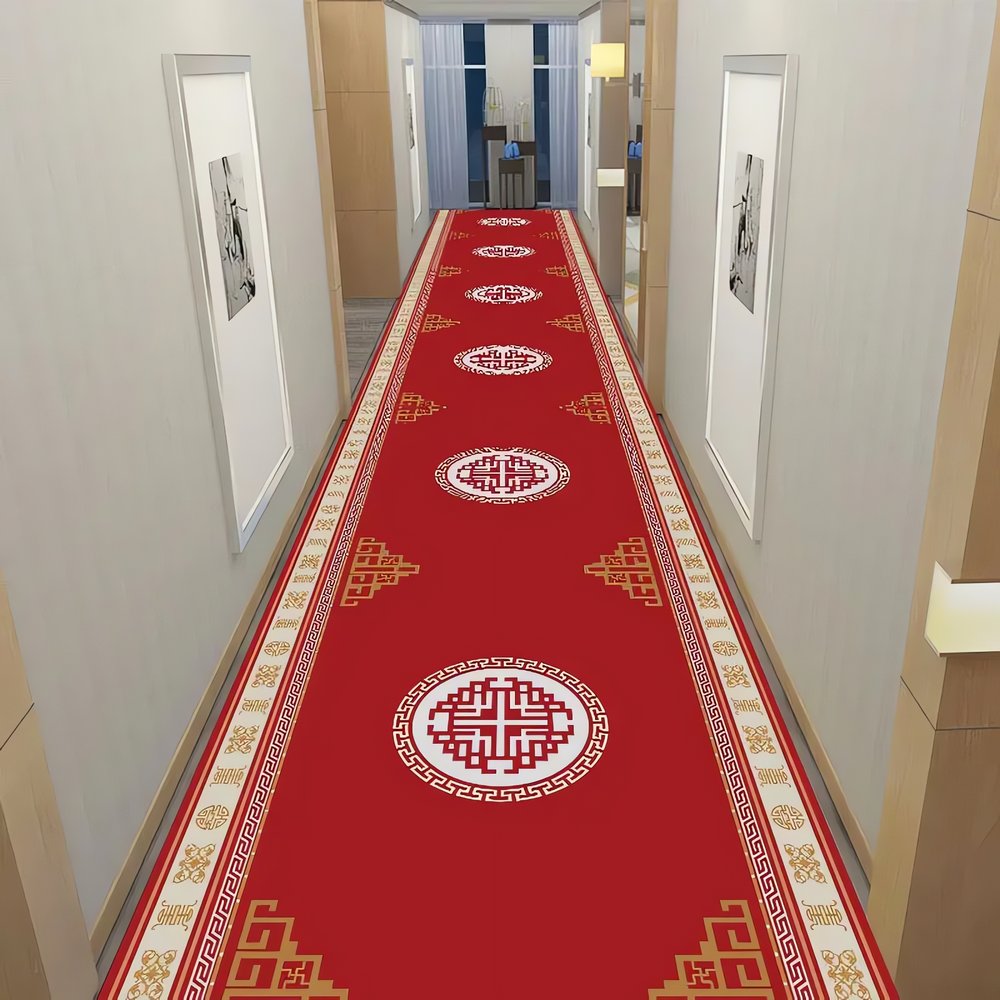 Tapis Vintage Rouge Pour Couloir Oriental Géométrique