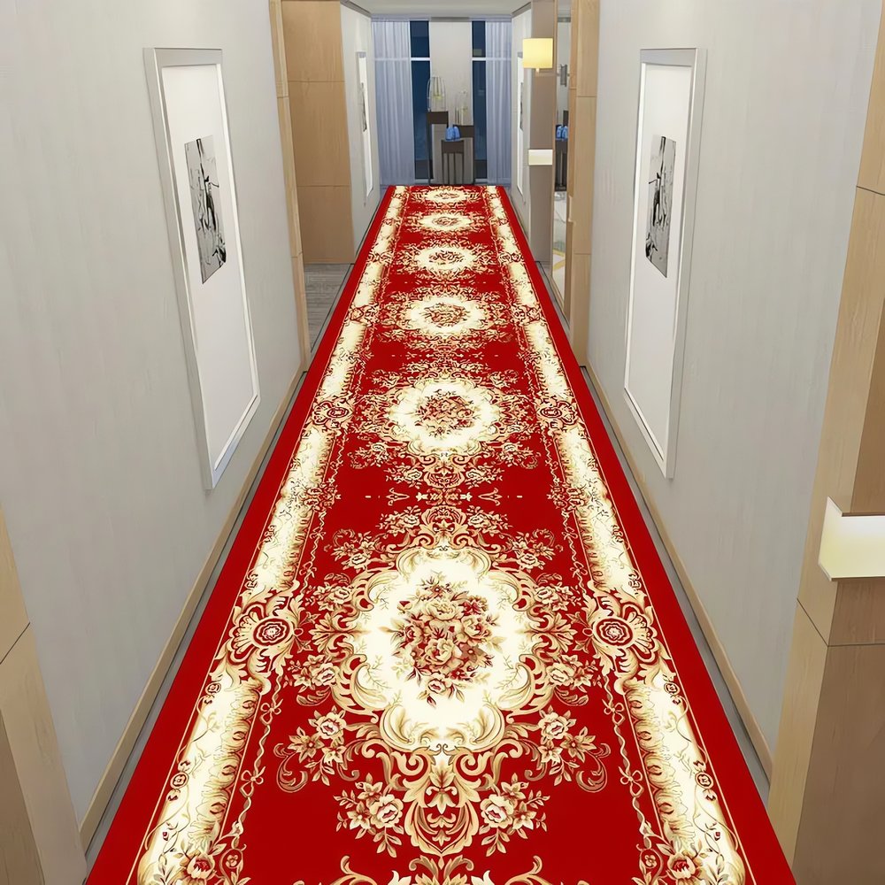 Tapis Vintage Rouge Pour Couloir Ornements Floraux