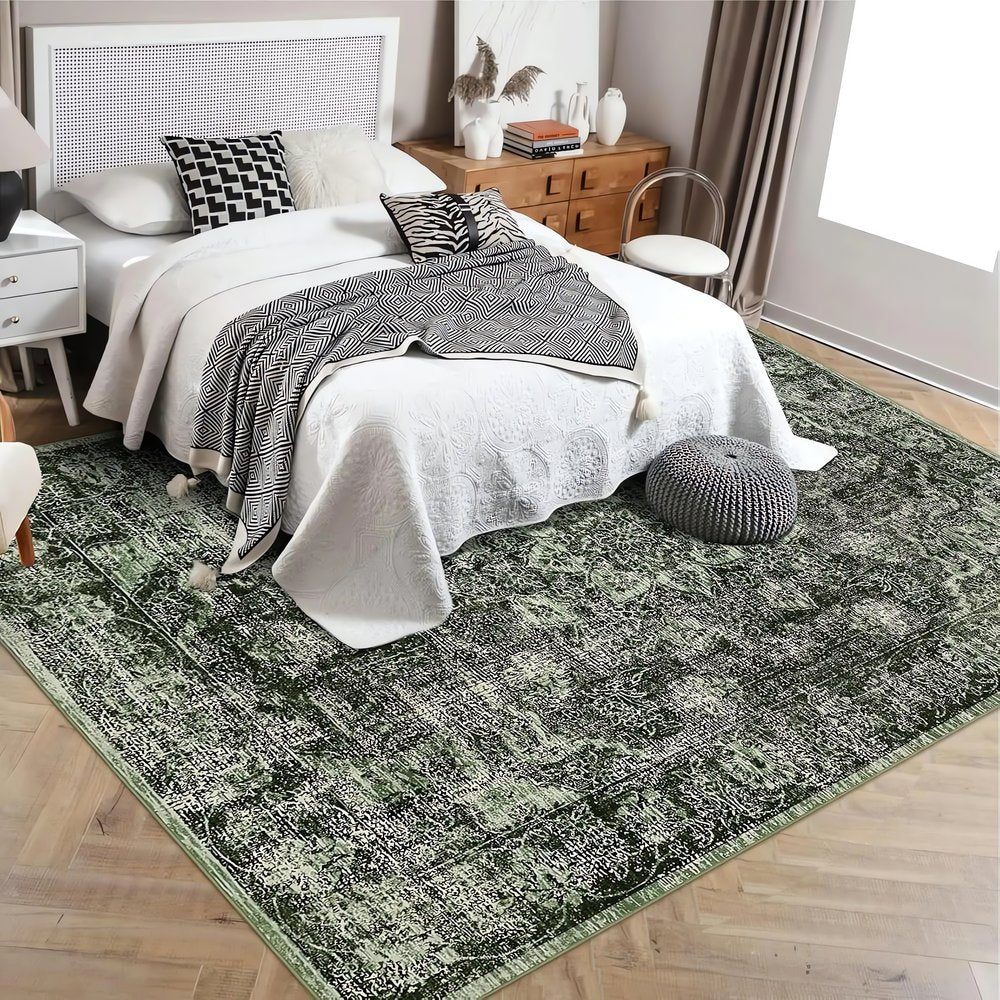 Tapis Vintage Tissé Jacquard Vert