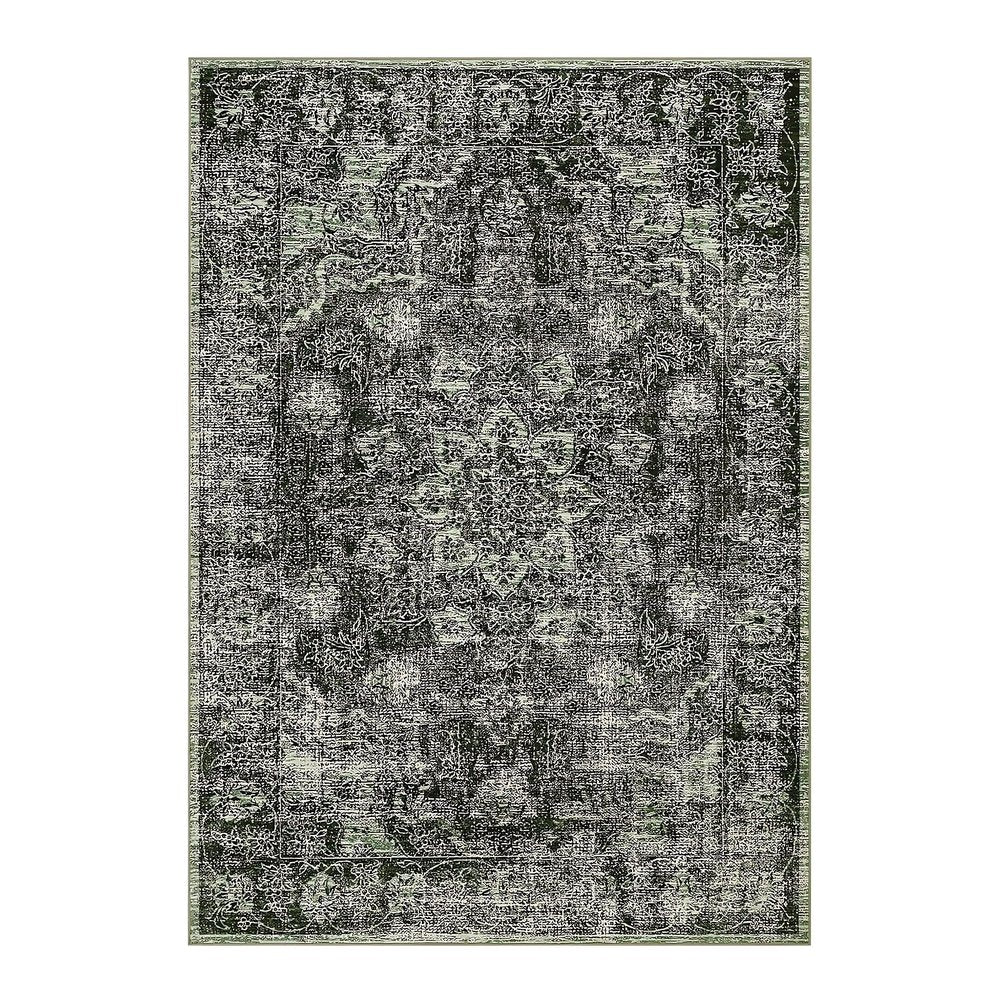Tapis Vintage Tissé Jacquard Vert Motifs