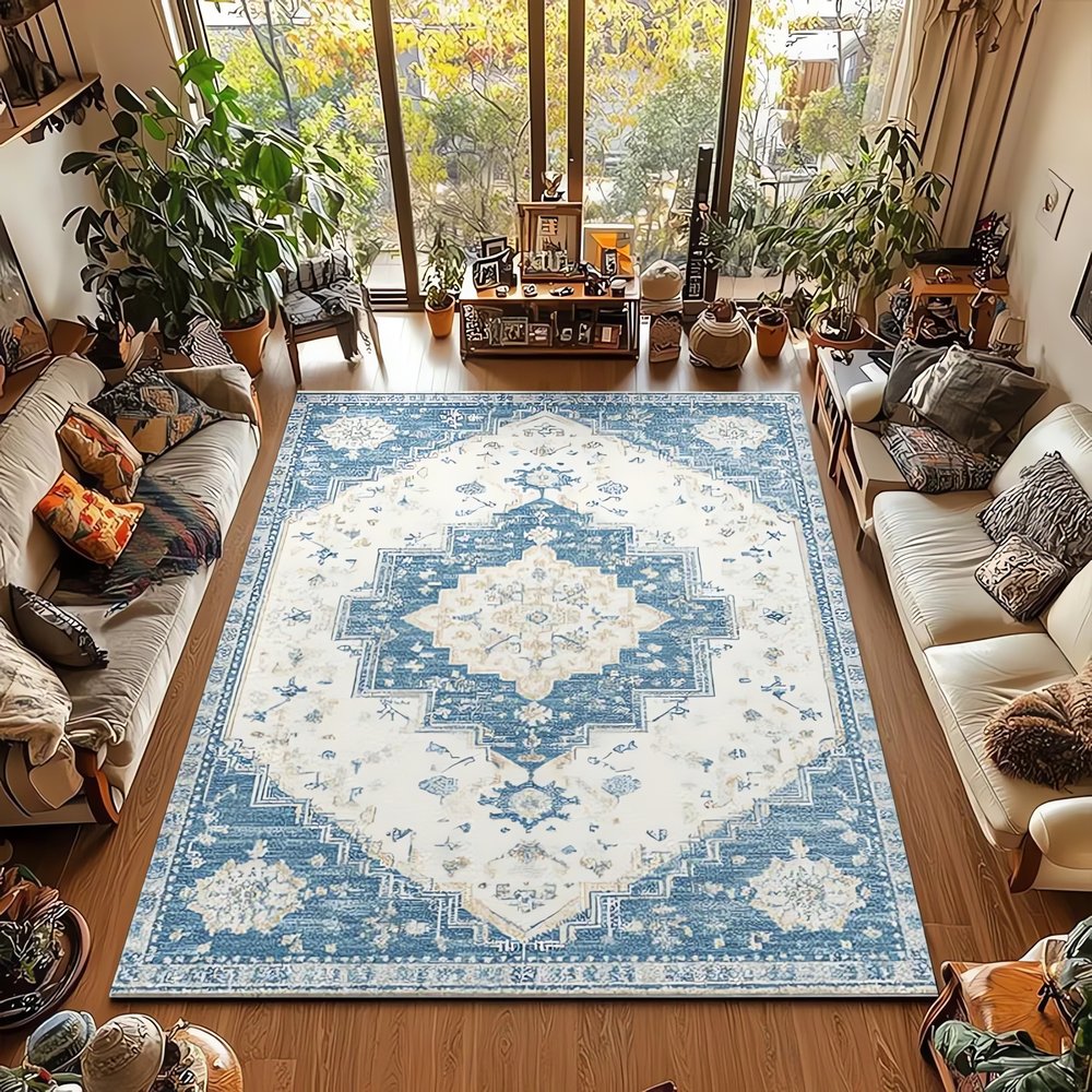 Tapis Vintage Turquoise Motif Géométrique
