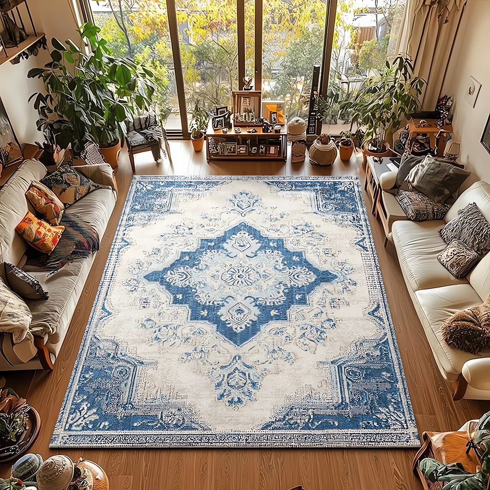 Tapis Vintage Turquoise Salon Bois