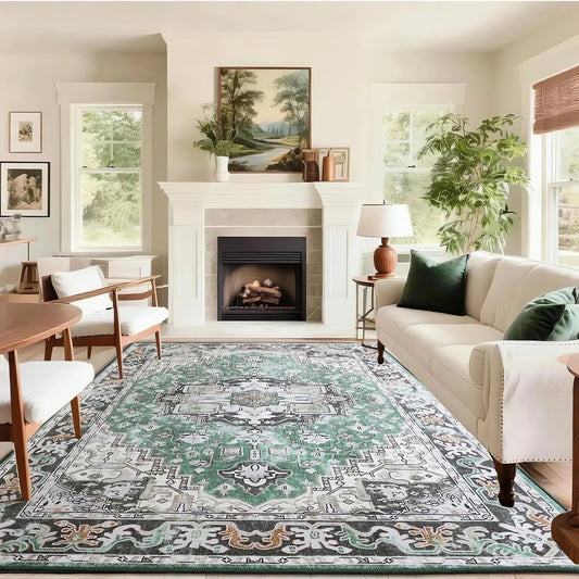 Tapis Vintage Vert Et Blanc Salon