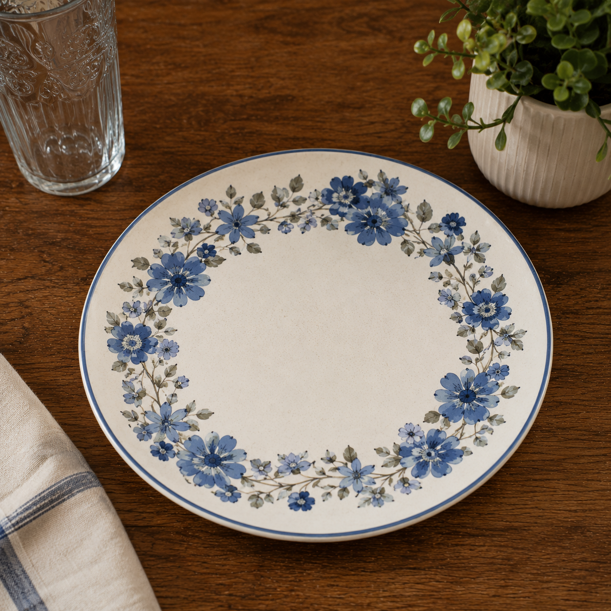 Assiette Vintage à Fleurs Bleues