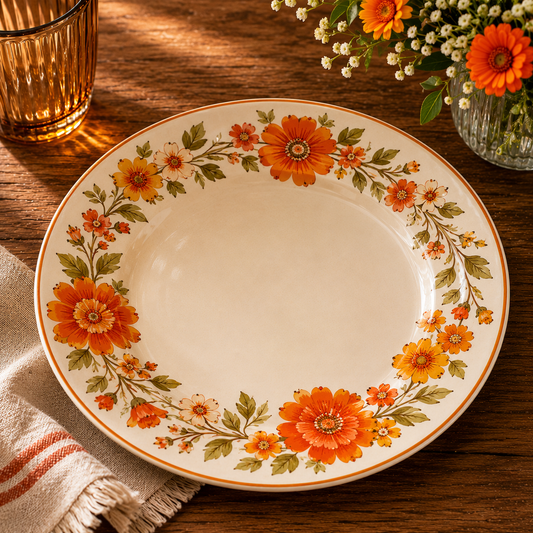Assiette Vintage à Fleurs Orange