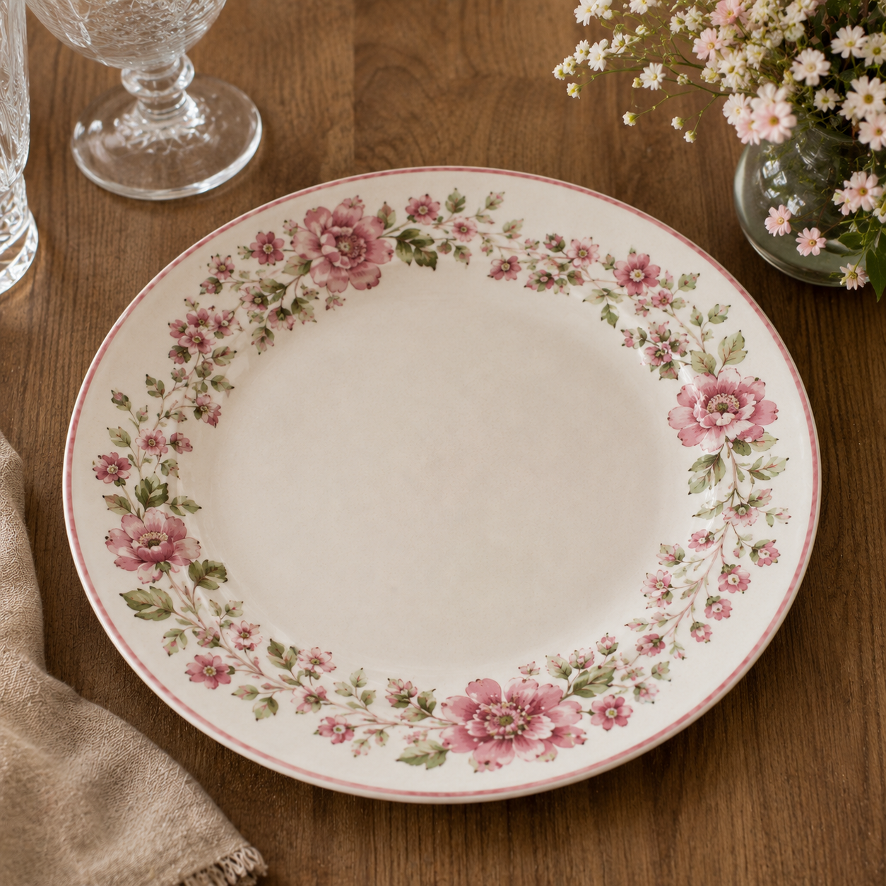 Assiette Vintage à Fleurs Rose