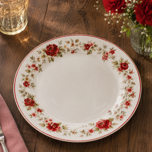 Assiette Vintage à Fleurs Rouge