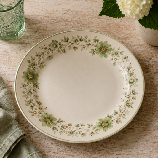 Assiette Vintage à Fleurs Vertes