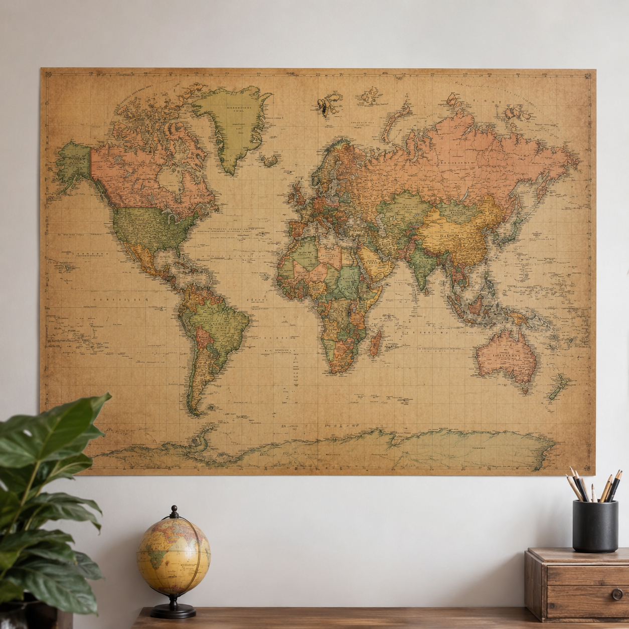 Map Monde Poster Vintage