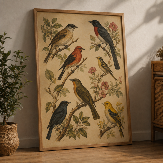 Oiseaux Poster Vintage