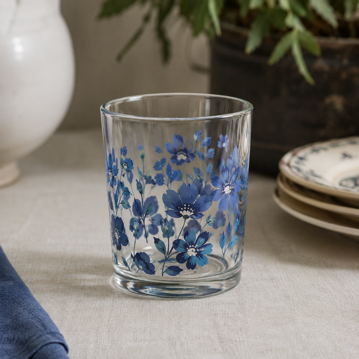 Verre Vintage Fleur Bleu